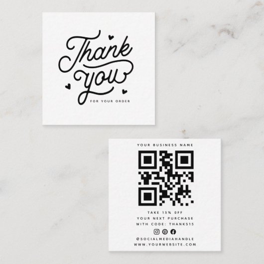 ごシンプル注文Qrコードありがとうございます スクエア名刺 (正面/裏面)