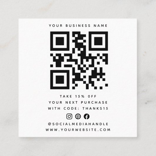 ごシンプル注文Qrコードありがとうございます スクエア名刺 (裏面)