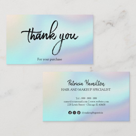 ごスタイリッシュ購入に対してHolographic有難う 名刺 (正面/裏面)