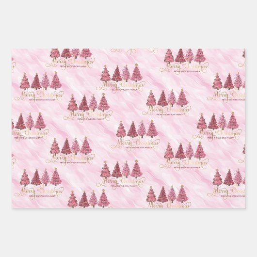 ごモダン家族からピンク色の「メリークリスマス」 ラッピングペーパーシート (正面)