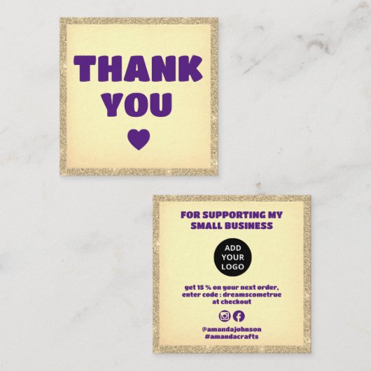 ごモダン感謝していご注文の金ゴールドグリッター紫 スクエア名刺 (正面/裏面)