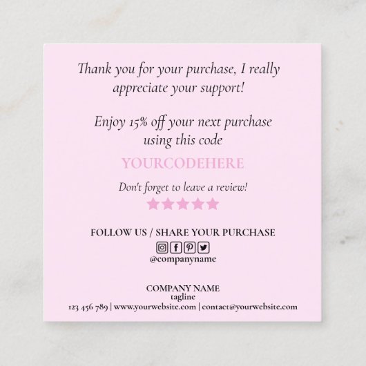 ごモダン注文に対し感謝していてホログラフィのスクリプトを作成 スクエア名刺 (裏面)