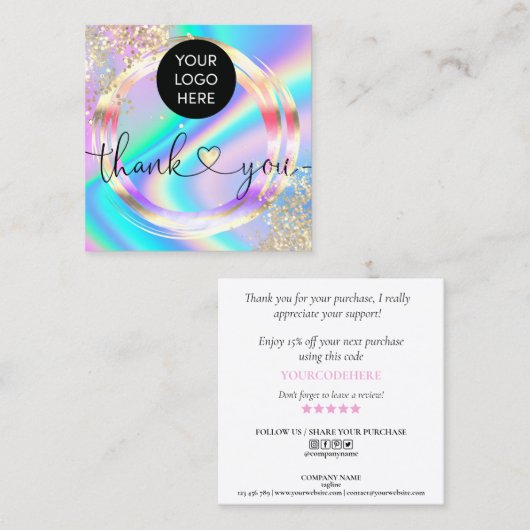 ごモダン注文に対し感謝していてホログラフィのスクリプトを作成 スクエア名刺 (正面/裏面)