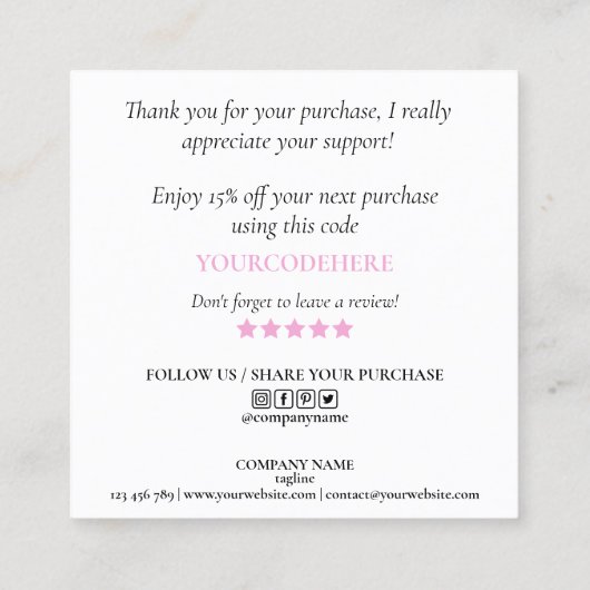 ごモダン注文に対し感謝していてホログラフィのスクリプトを作成 スクエア名刺 (裏面)