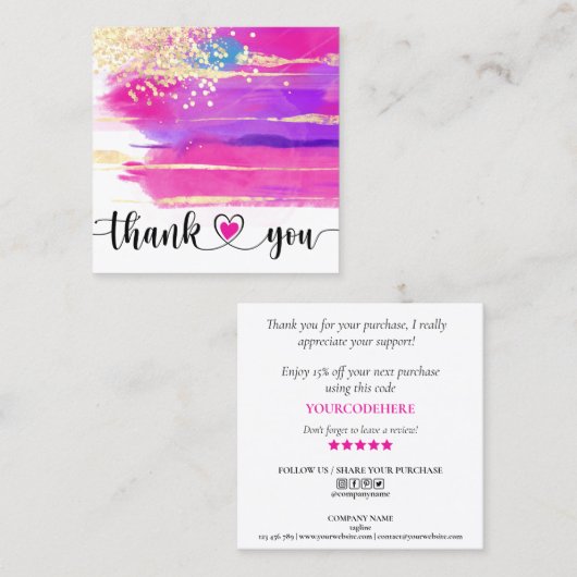 ごモダン注文に感謝していはピンクアートブラシ スクエア名刺 (正面/裏面)