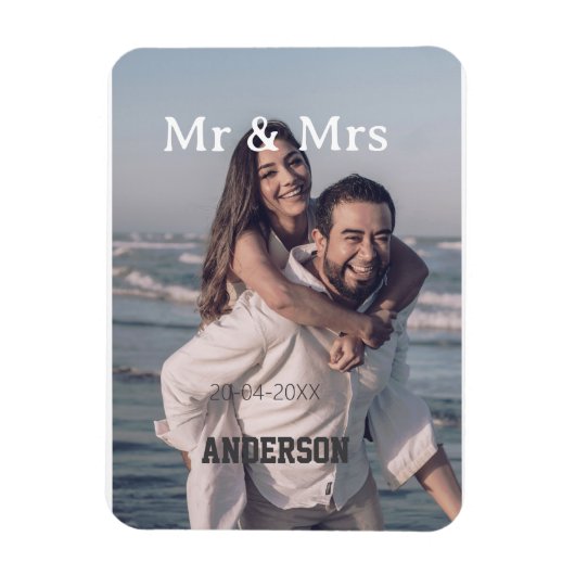 ご主人と奥様 家族 名前 写真 日付 結婚式 家族 マグネット (縦)