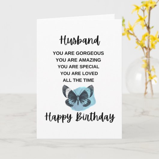 ご主人に誕生日を伝える蝶 カード (黄色い花)