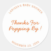ご参加ありがとう ベビーシャワー ポップコーン ギフト ラウンドシール (正面)