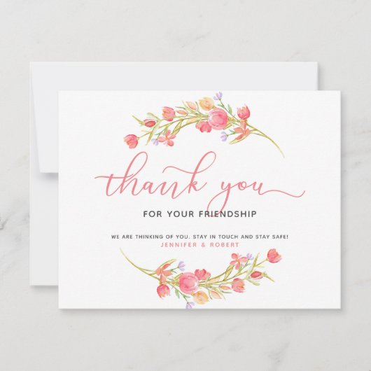 ご友情のピンクの花をありがとう サンキューカード (正面)