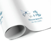 ご夫婦の名前と日付のウェディングギフト 青と緑のリボン ラッピングペーパー (ロールコーナー)