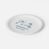 ご夫婦の名前と日付をウェディングギフトに ブルー グリーン リボン ペーパープレート (アングル)