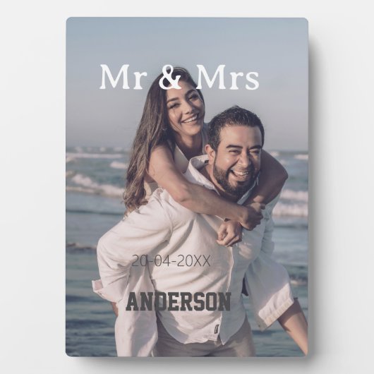 ご夫婦の姓とお子様の写真と結婚日と家族 フォトプラーク (正面)