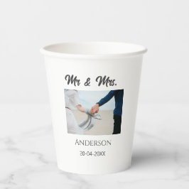 ご夫婦の姓と日付と年と結婚式のお礼 紙コップ
