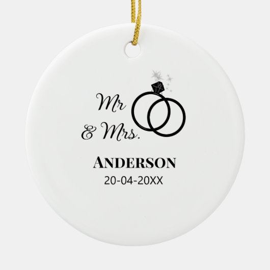 ご夫婦の姓と日付と年と結婚記念品 セラミックオーナメント (正面)