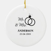 ご夫婦の姓と日付と年と結婚記念品 セラミックオーナメント (裏面)