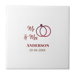 ご夫婦の姓と日付と年と結婚記念品 タイル