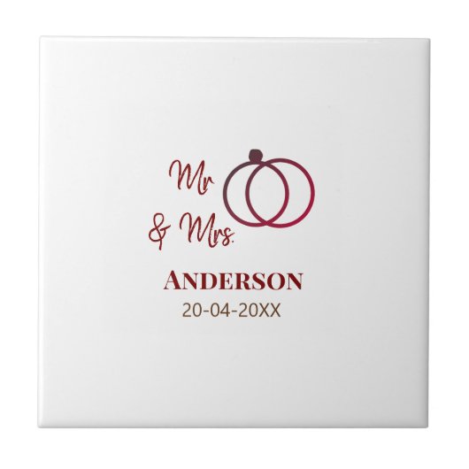 ご夫婦の姓と日付と年と結婚記念品 タイル (正面)