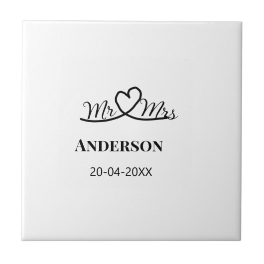 ご夫婦の姓と日付と年と結婚記念品 タイル (正面)