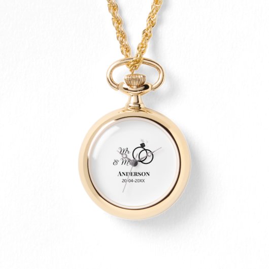 ご夫婦の姓と日付と年と結婚記念品 腕時計 (正面)