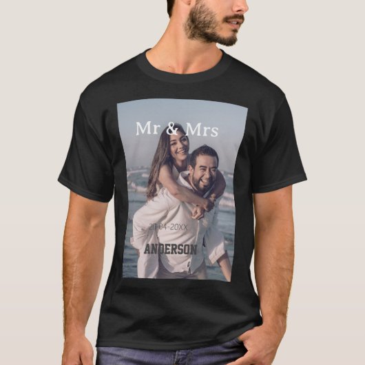 ご夫婦の姓 フォト 日付 結婚 家族 Tシャツ (正面)