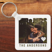 ご夫婦 フォト ブロック ハート アニバーサリー 名前 キーホルダー (正面)