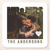 ご夫婦 フォト ブロック ハート 記念日 名前 スクエアペーパーコースター (正面)