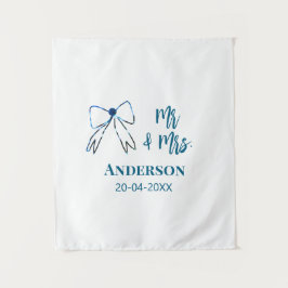 ご夫婦  名前 日付 結婚 記念品 リボン 青 緑 タペストリー