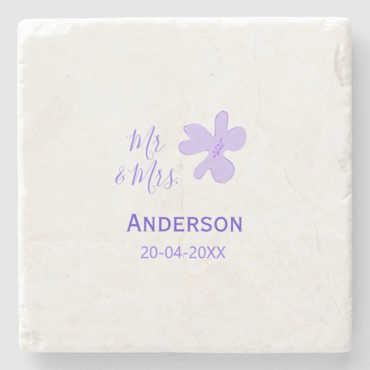 ご夫婦 姓 日付 年 結婚記念品 ストーンコースター (正面)
