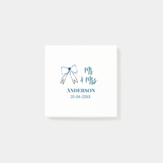 ご夫婦 追加 名前 日付 結婚 記念品 リボン 青 緑 ポストイット (正面)