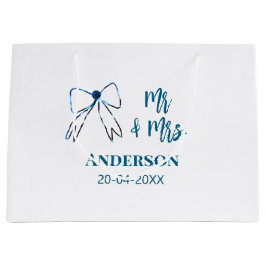 ご夫婦 追加 名前 日付 結婚 記念品 リボン 青 緑 ラージペーパーバッグ