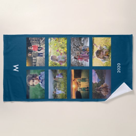 ご家族のフォトコラージュモノグラムを作成 ビーチタオル (正面)