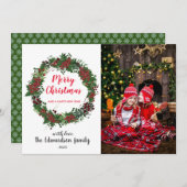 ご家族の写真を作成して、クリスマスホリーのお目出とう シーズンカード (正面/裏面)