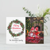 ご家族の写真を作成して、クリスマスホリーのお目出とう シーズンカード (スタンド正面)