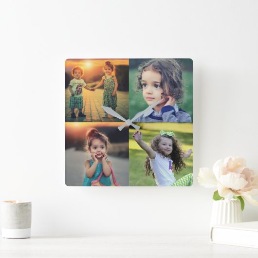 ご家族の写真集の記録を作成 スクエア壁時計 (ホーム)