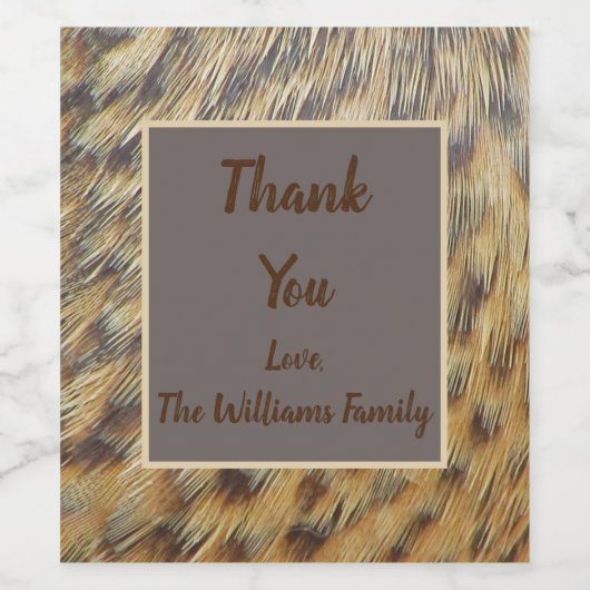 ご家族の動物柄の羽毛からありがとう ワインラベル (シングルラベル)