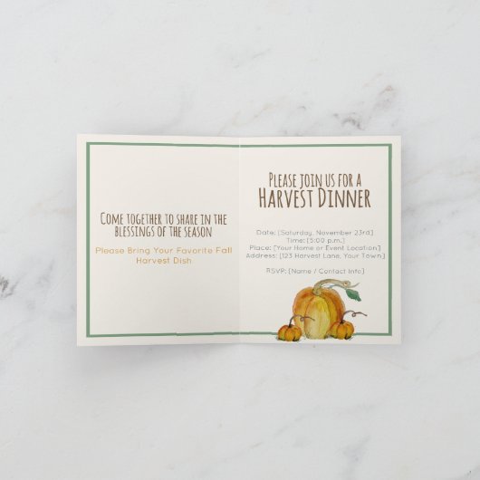 ご招待：カボチャの収穫感謝祭 招待状 (内部)