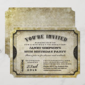 ご招待 ゴールド アンティーク チケット 誕生日 招待状 (正面/裏面)