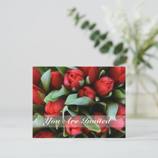 ご招待 赤いチューリップの花束 ウェディング 招待状 (スタンド正面)