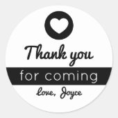 ご来場ありがとうございます 現代のモノクロ ハート ラウンドシール (正面)