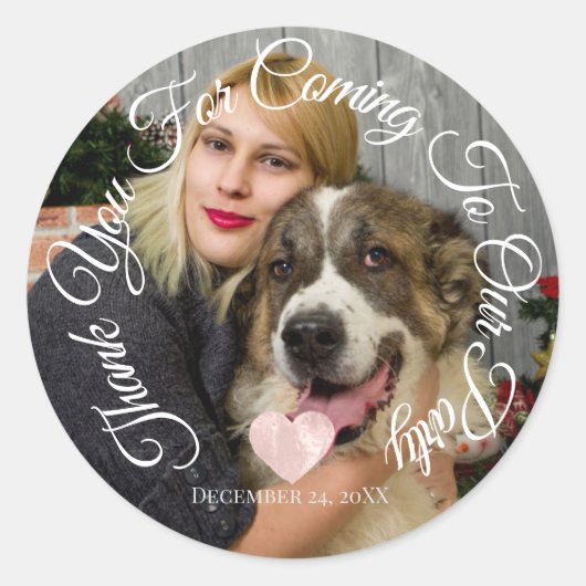 ご来場ありがとうパーティー日付写真ハート ラウンドシール (正面)