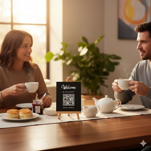 ご来店歓迎 Be Our Guest QRコードでWiFiをスキャン フォトプラーク