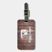 ご機嫌な人のキャンプのトレーラー素朴な木 ラゲッジタグ (正面縦)