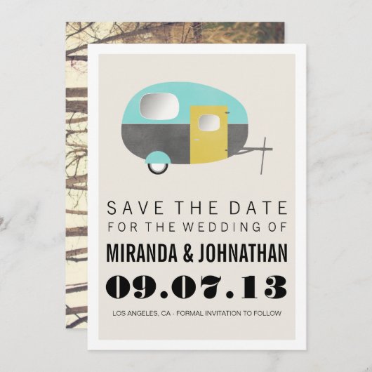 ご機嫌な人のデザインの写真の保存日付の招待 セーブザデート (正面/裏面)