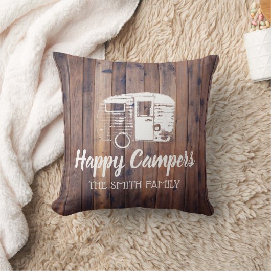 ご機嫌な人の素朴なキャンプのトレーラーの姓 クッション (ブランケット)