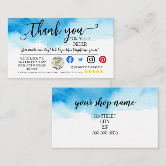 ご注文ありがとうございますカードの注文フォローアップを挿入してください 紹介カード (正面/裏面)