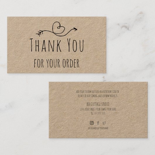 ご注文ありがとうございますクラフト紙 名刺 (正面/裏面)