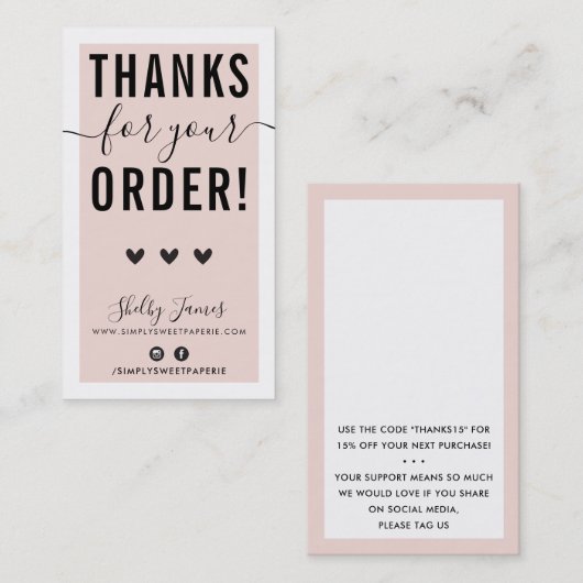 ご注文ありがとうございますピンクブラック 名刺 (正面/裏面)