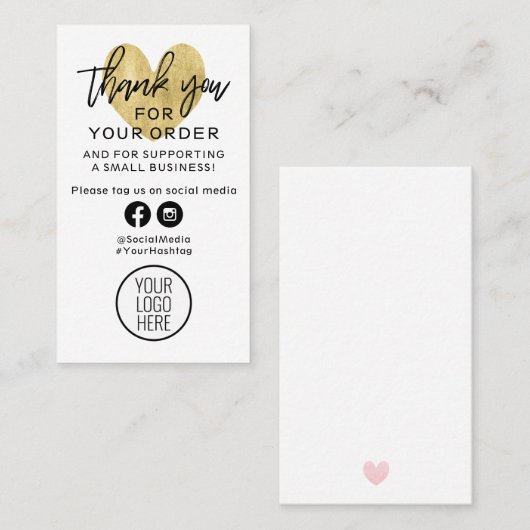 ご注文ありがとうございますブラックと金ゴールドハート 名刺 (正面/裏面)