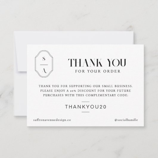 ご注文ありがとうございますミニマルカスタムMonogram サンキューカード (正面)