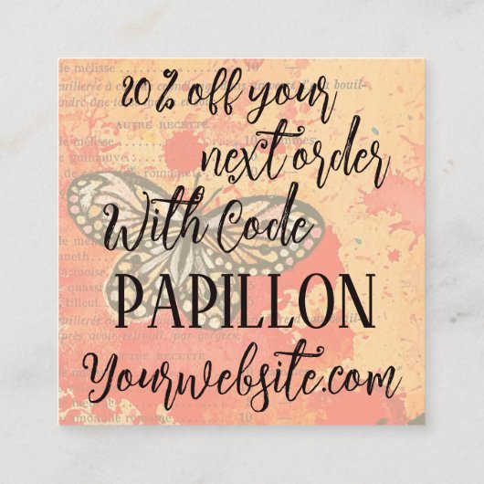 ご注文ありがとうございますレトロバタフライ割引 スクエア名刺 (裏面)
